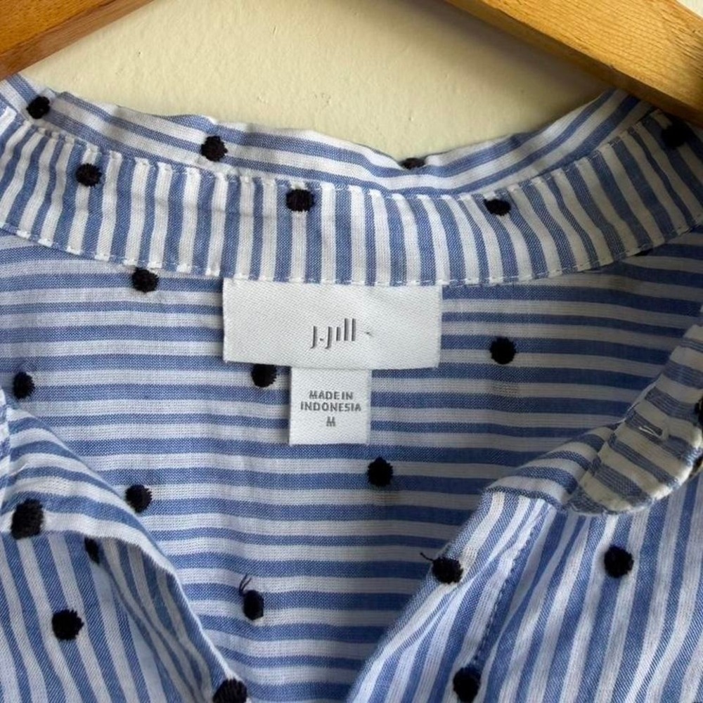 Jill blue striped cotton button up shirt with polka dots. - Picture 4 of 7